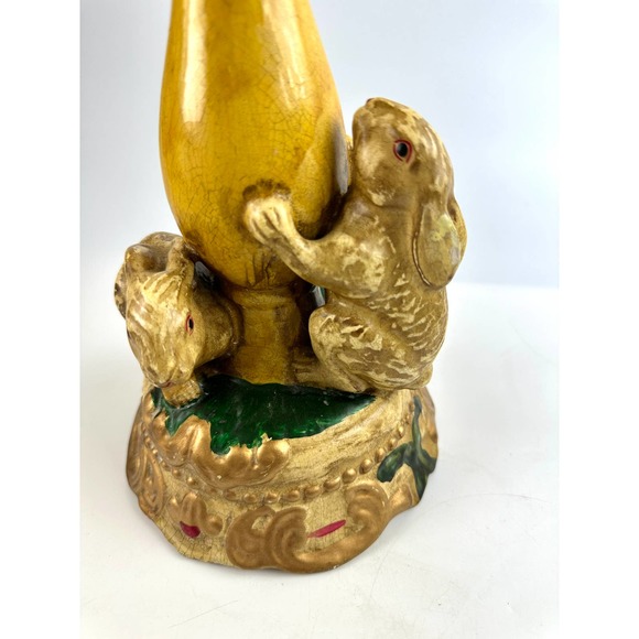 Vintage Bunny Rabbits Candle Stick Holder Rustic Whimsical Green Yellow Beige - Picture 5 of 10